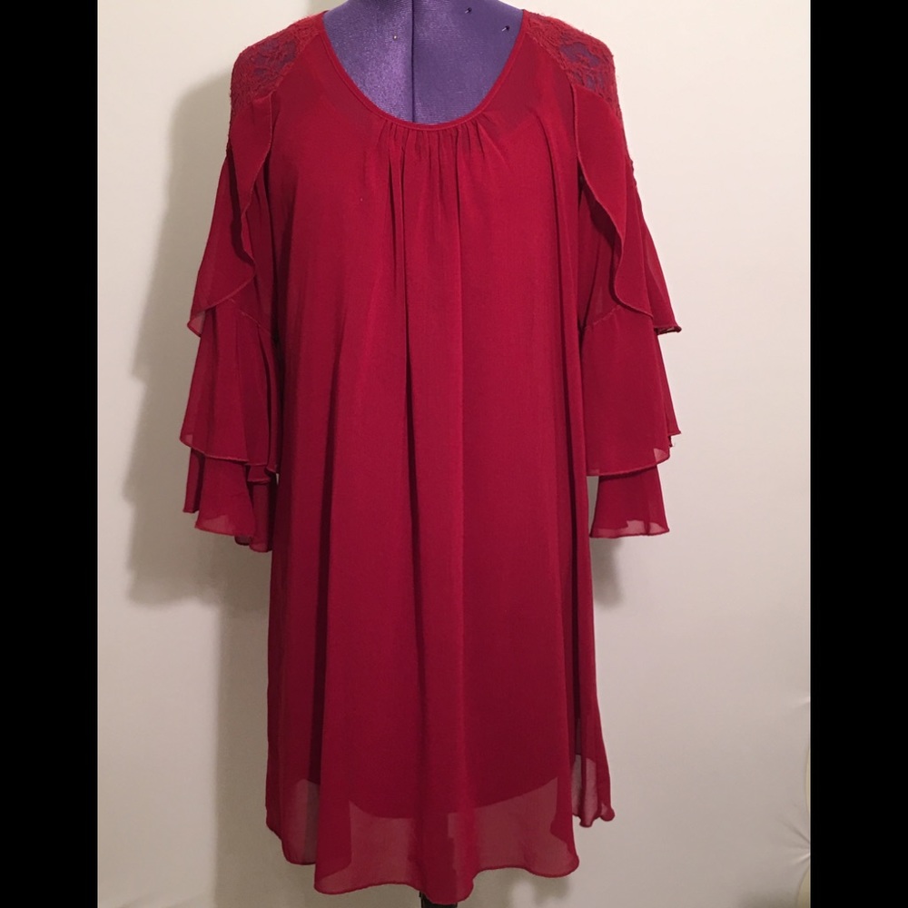 Aubrey Ann 2 pc Midi dress 3/4 ruffle sleeves